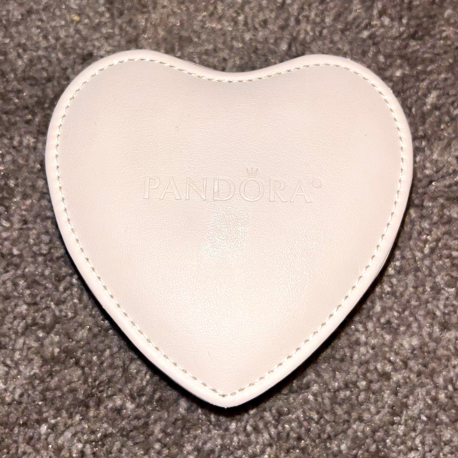 PANDORA Heart Shaped Zipper Faux Leather White Velvet Lined Jewelry Box