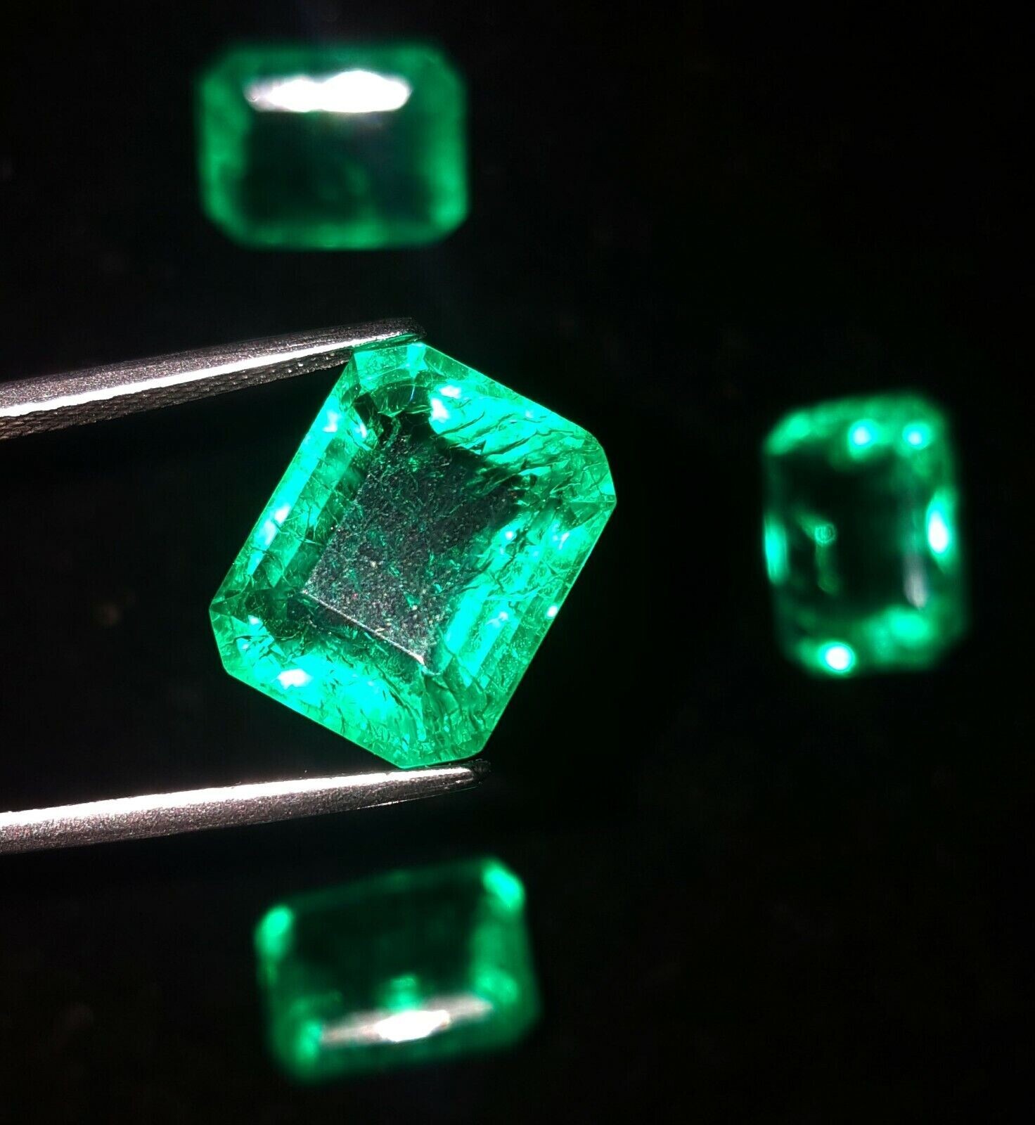 7 – 9 Ct Each Natural Zambian Green Emerald Cut 6 Pcs Certified Gemstone
