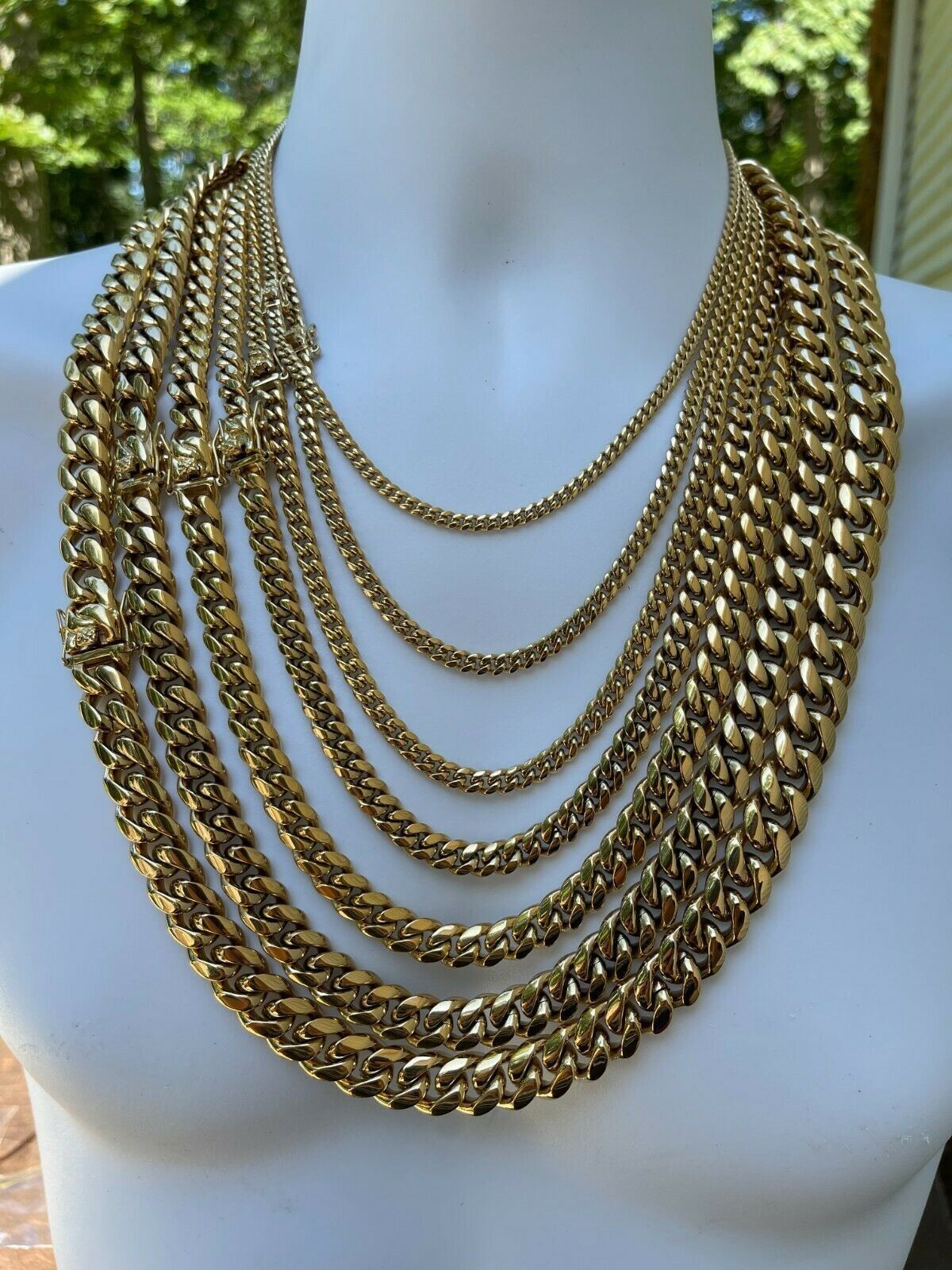 Miami Cuban Link Chain Necklace Bracelet 14k Gold Plated Stainless Steel 6-14mm