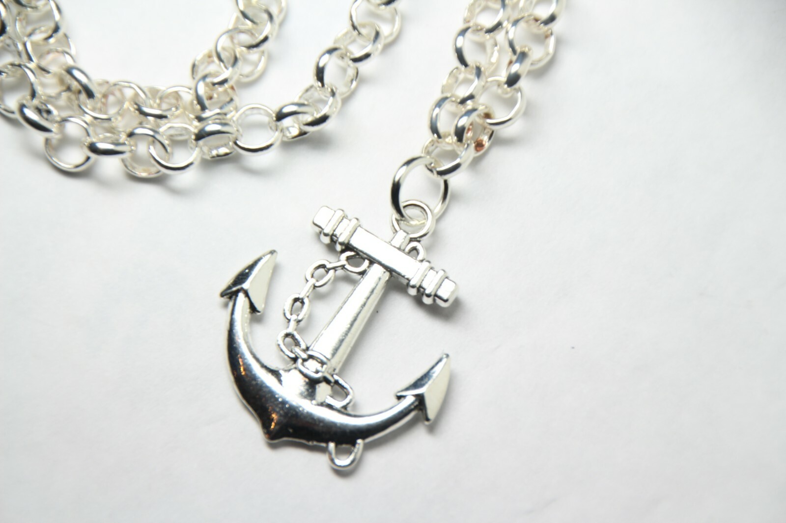 Anchor Charm Silver Pewter Pendant Stainless Steel Chain Necklace 18″ Sail