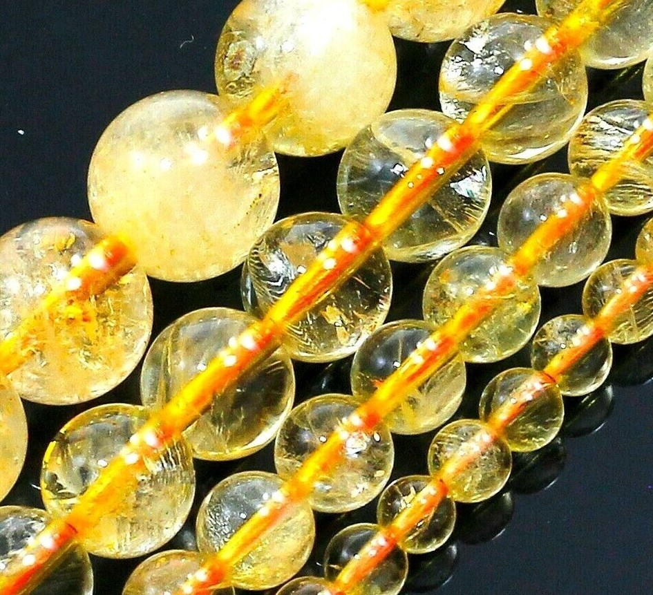 Gemstone Natural Citrine Round Beads Golden Smooth Loose Beads 15″ 4 6 8 10 12mm