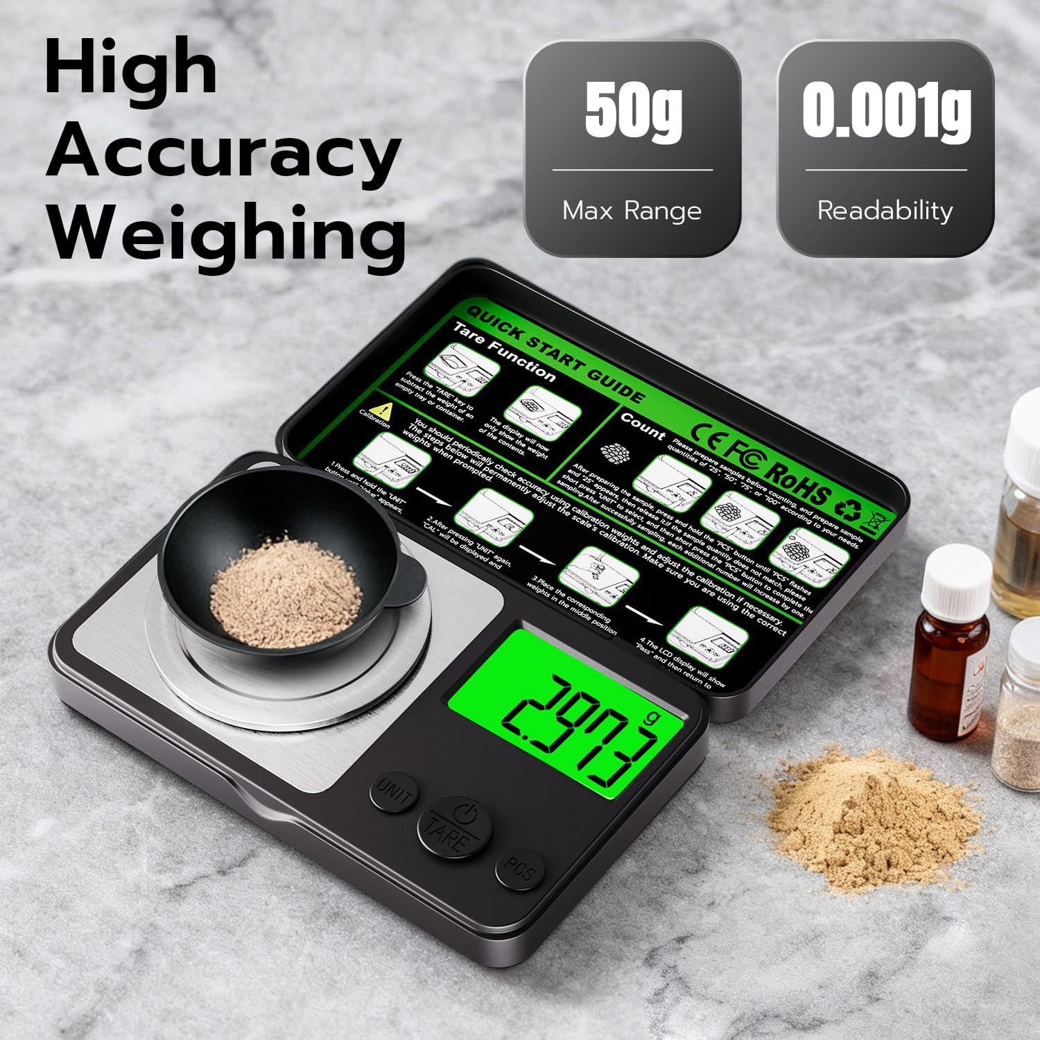 Wigearss Digital Milligram Scale 50G X 0.001G, Mini Precision Scale with Tare