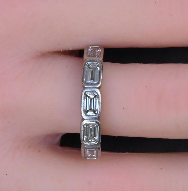 IGI Certified 1.35 CTW Emerald Cut Diamond 5-Stone Band Platinum Ring Size 9