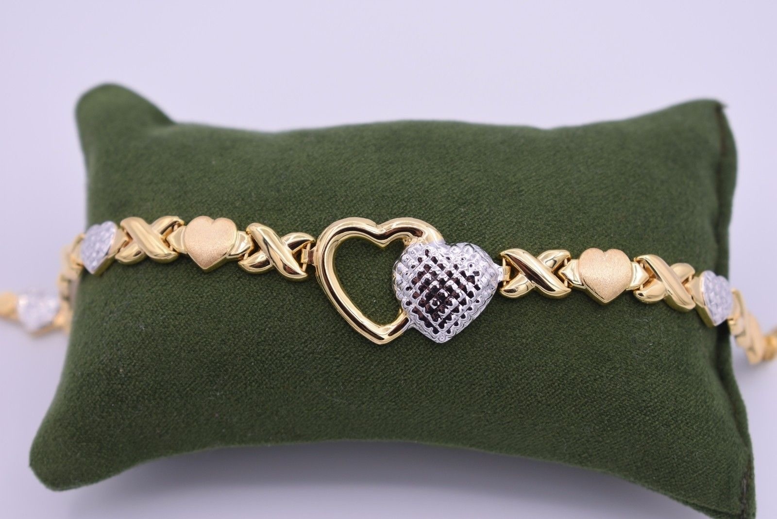 7.25″ Hearts & Kisses Bracelet 14K Yellow White Gold-Plated Silver XOXO 925
