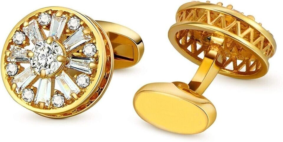 3Ct Round Lab-Created Diamond Men’s Fancy Style Cufflinks 14K Yellow Gold Finish
