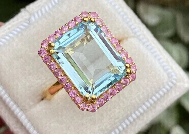 2.50Ct Emerald Cut Lab-Created Aquamarine Engagement Ring 14K Yellow Gold Plated