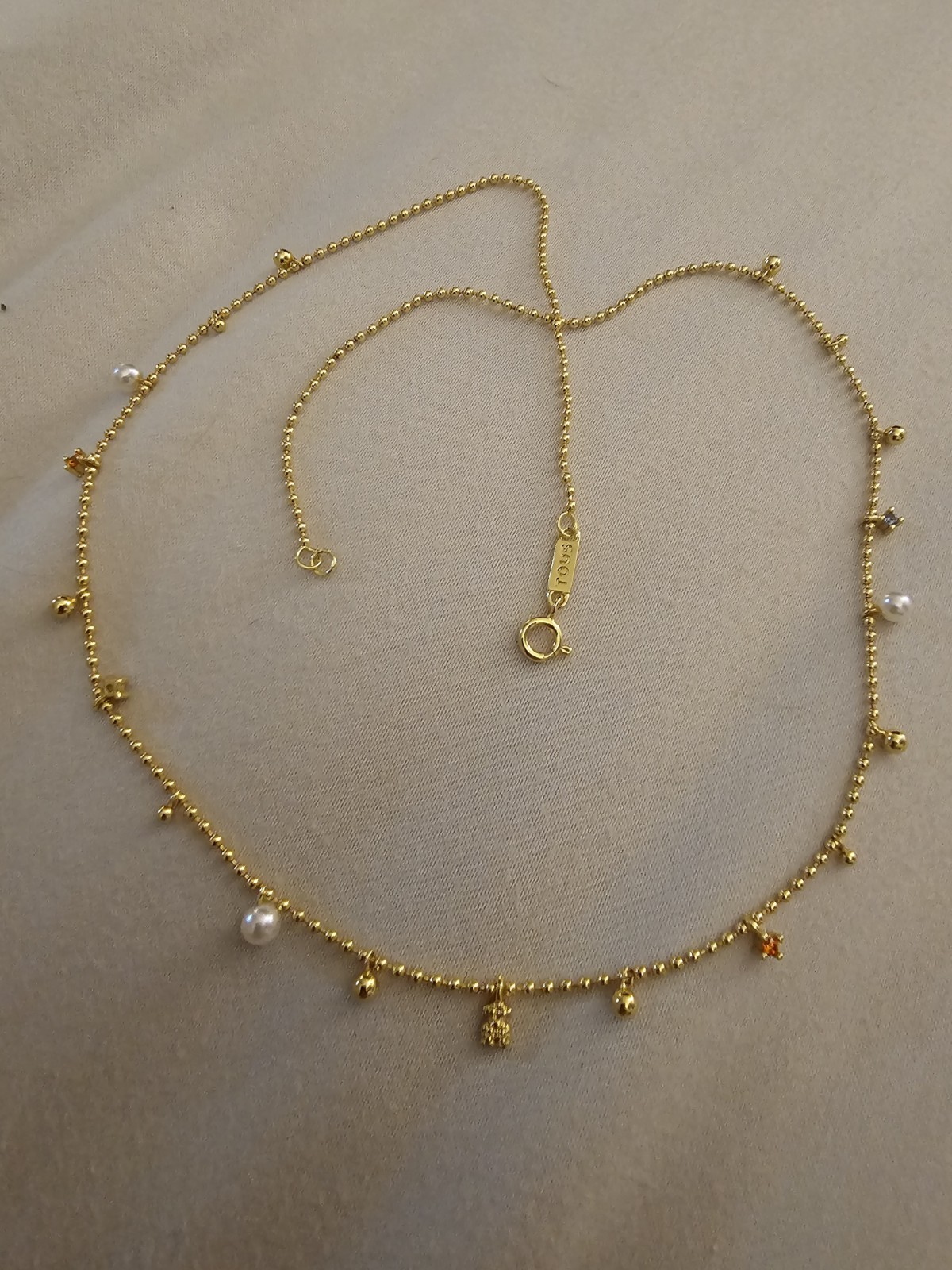 🧡💛TOUS NECKLACE CHARM GOLD PLATED PEARL, RINESTONE AND BEAR NECKLACE