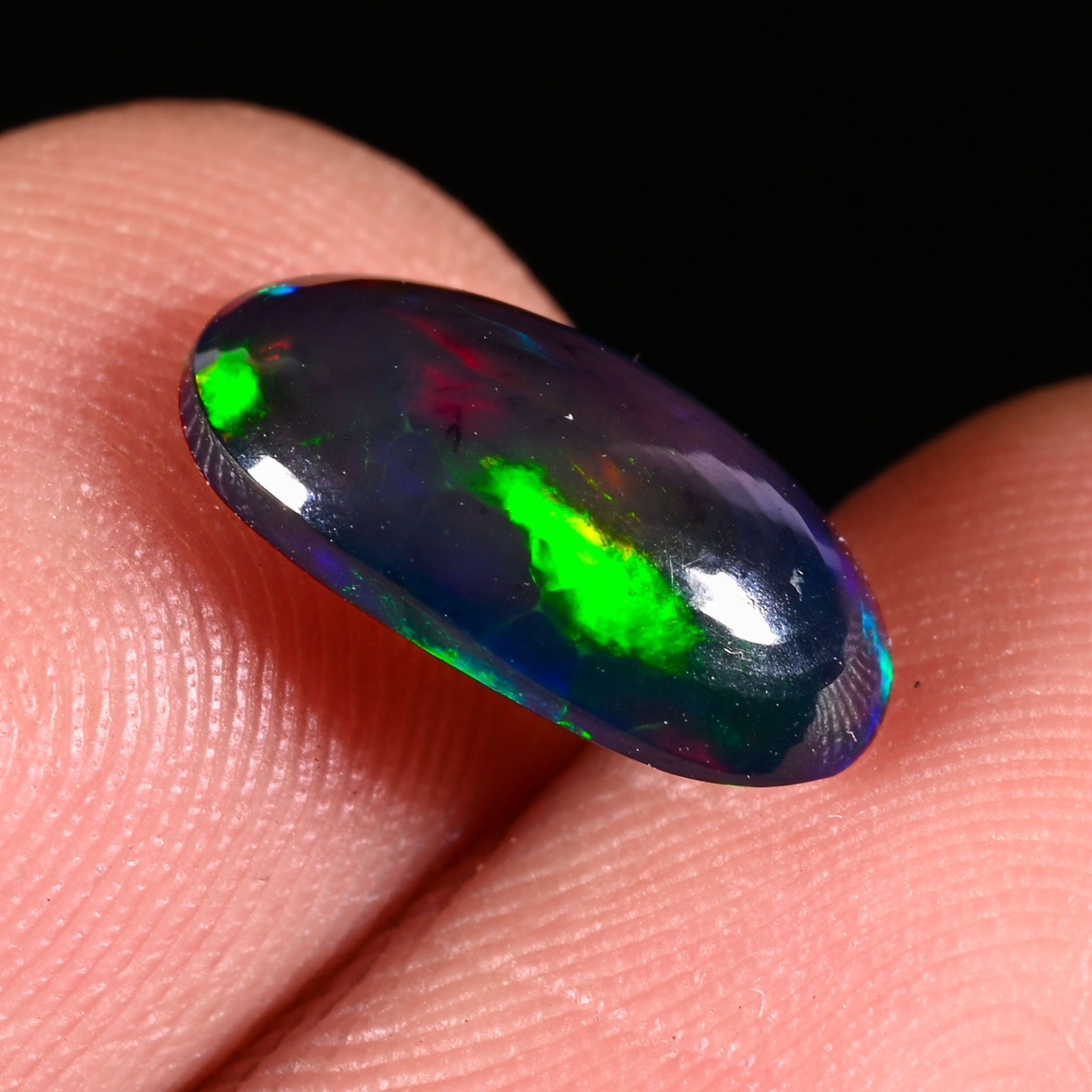 1.35 Ct Natural Ethiopian Multi Fire Black Opal Cabs Loose Gemstone 12X6X4 MM