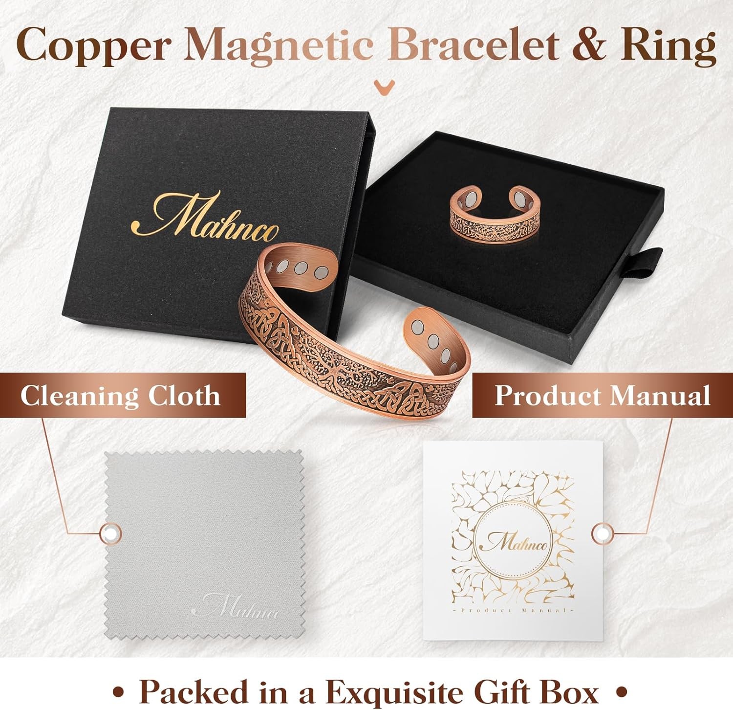 Pure Copper Magnetic Bracelet for Men & Women with Stylish Ring Gift