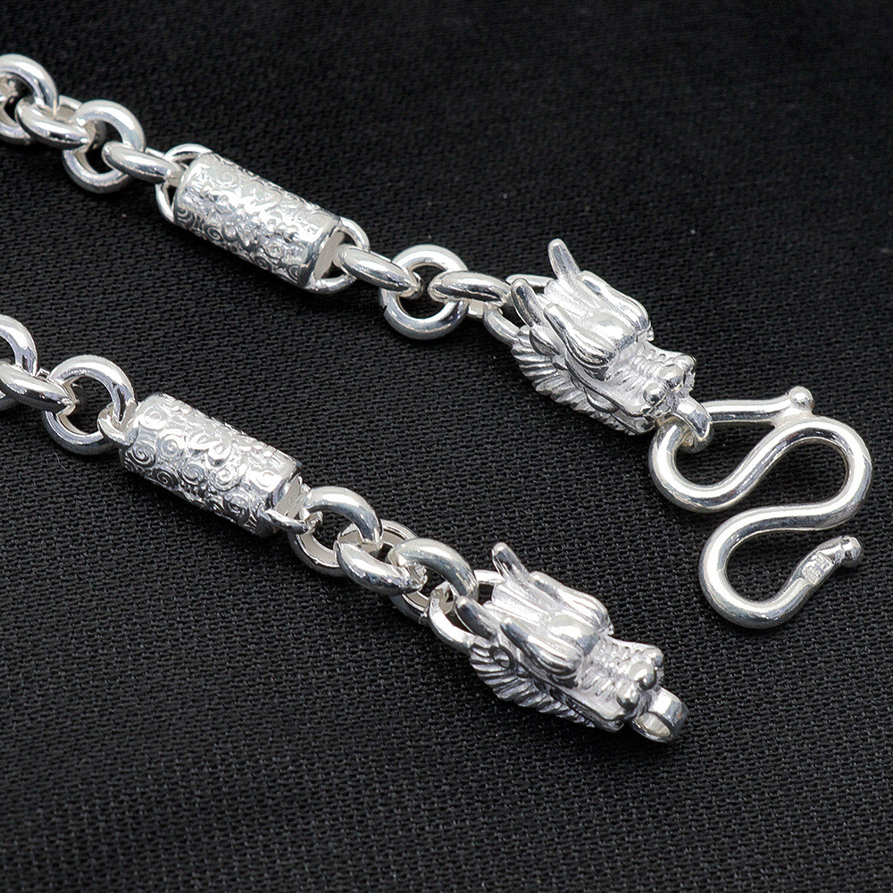 Pure S999 Fine Silver 999 Chain 6mm Cable Link Bead Necklace 49-50g 21.6inch