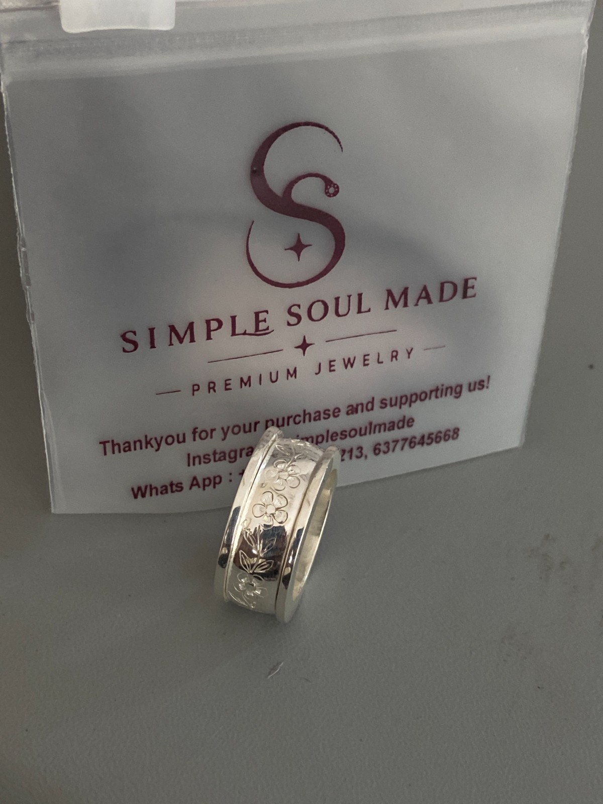 925 Sterling Silver Flower Spinner Ring Floral Meditation Band Wide