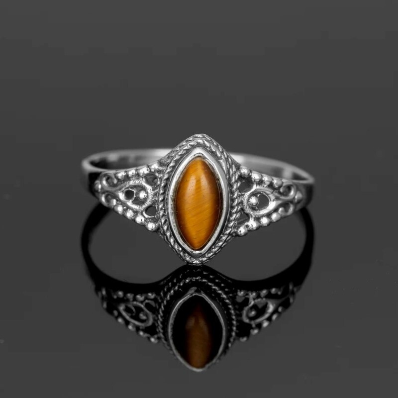 925 Sterling Silver Rings Natural Tiger’s Eye Gemstone Handmade Women Jewelry