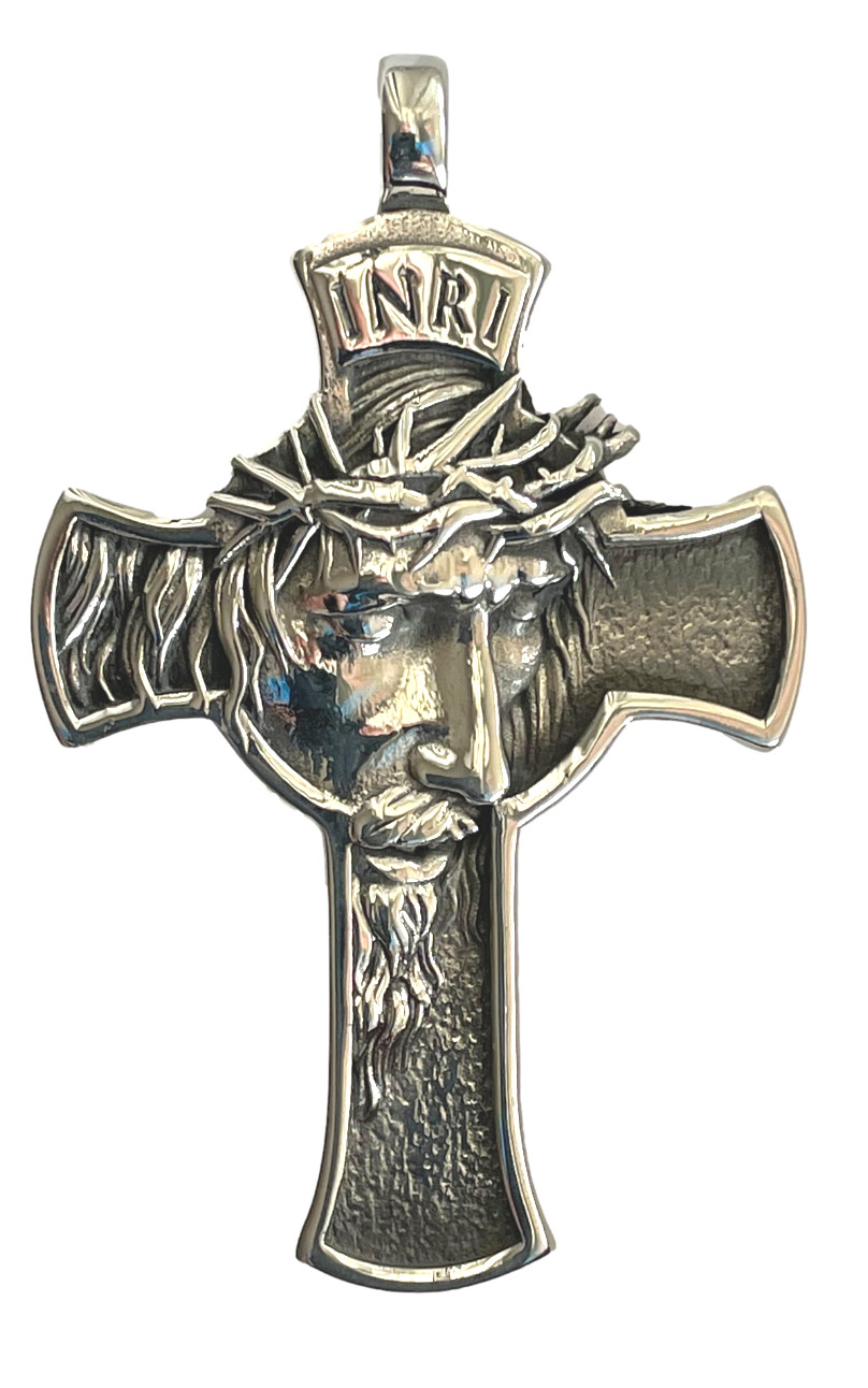 DEZILOO Men’s Stainless Steel Jesus Christ Face Cross Crucifix Pendant Necklace
