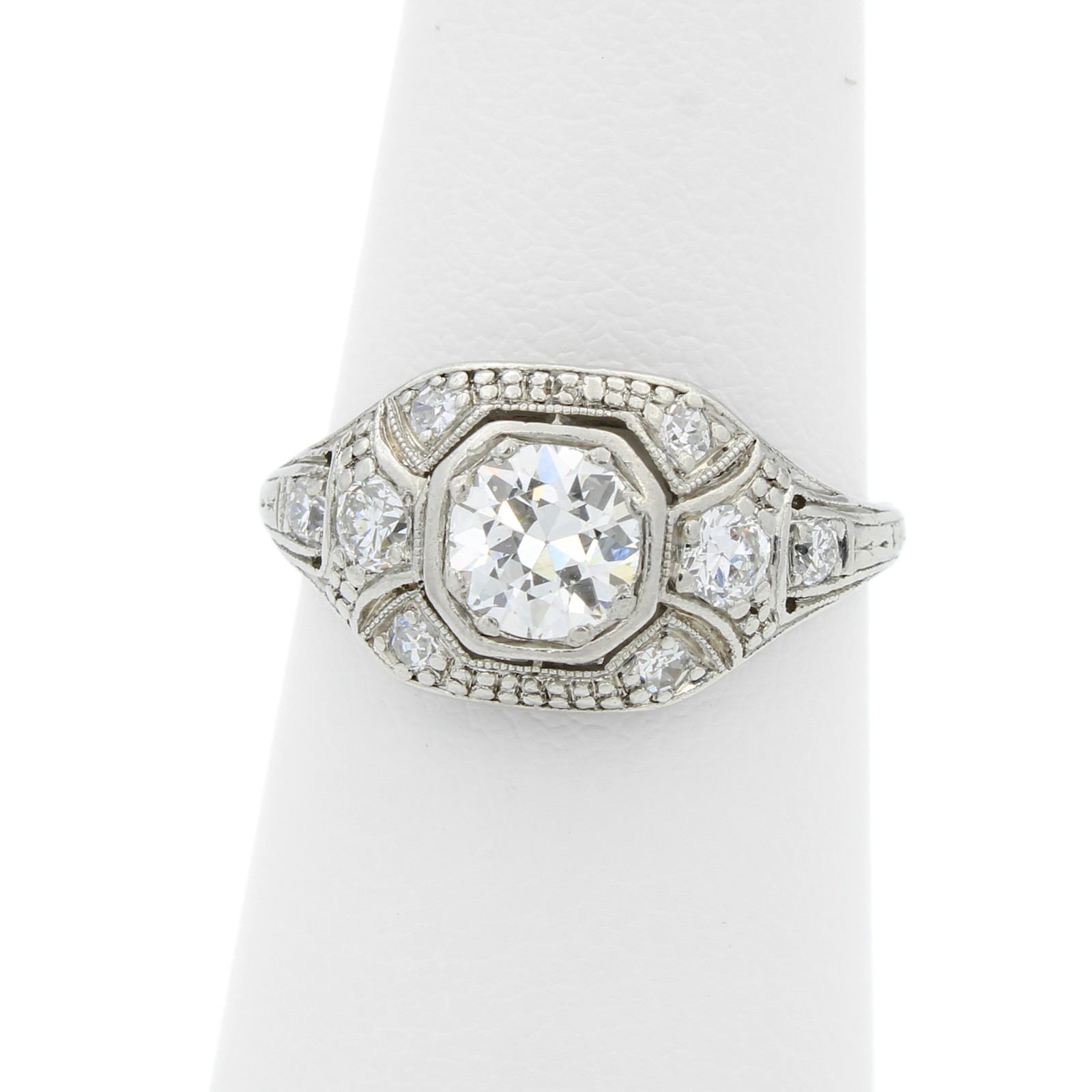 Art Deco Platinum 900 Die Struck Diamond Sz. 5 Ring #E96881-1