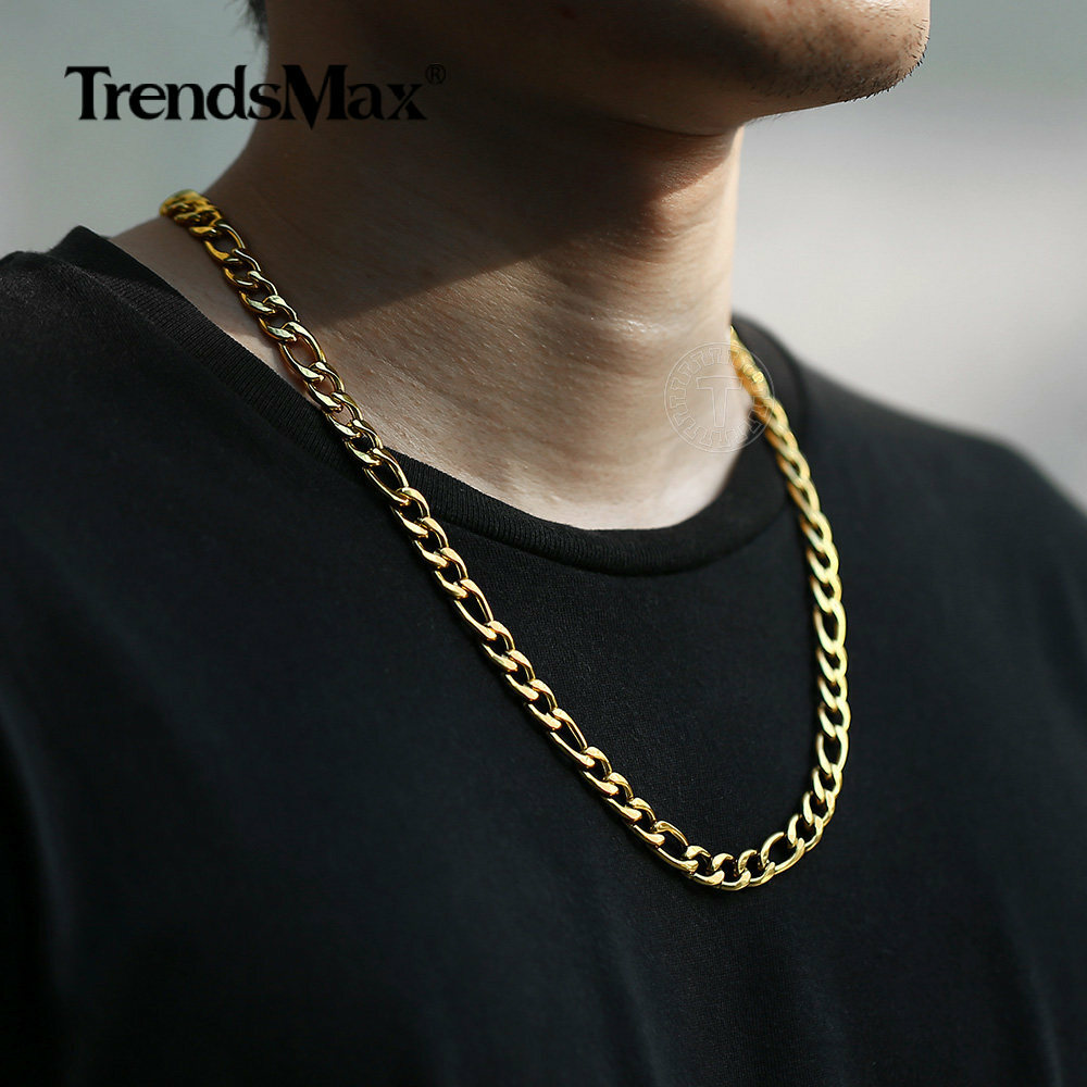3/5/7/9mm 16-24″ Gold Plated Stainless Steel Figaro Link Necklace Chain 2 Colors