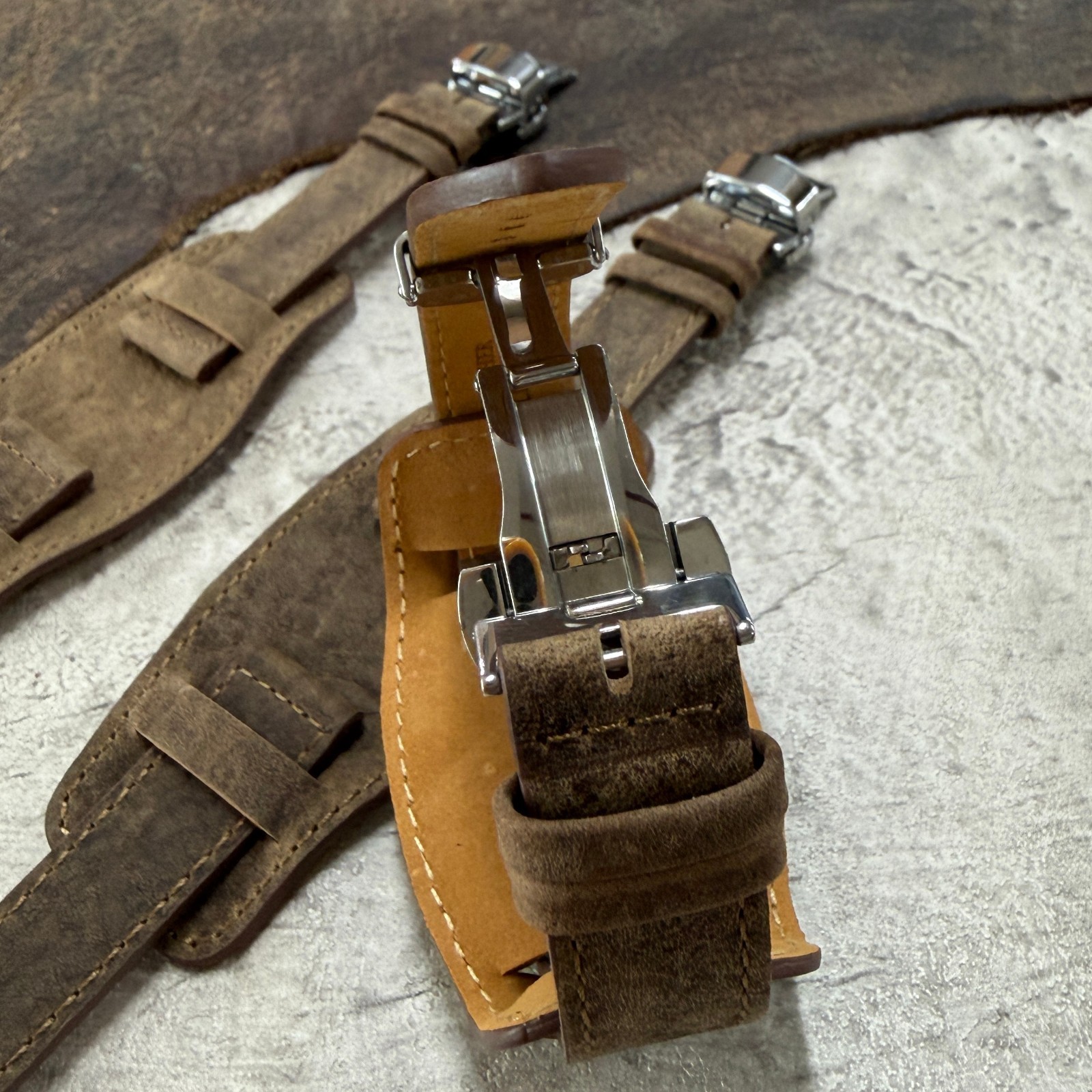 Deployment Buckle Bund Style Vintage Leather Watchband Strap 18/20/22mm #94H