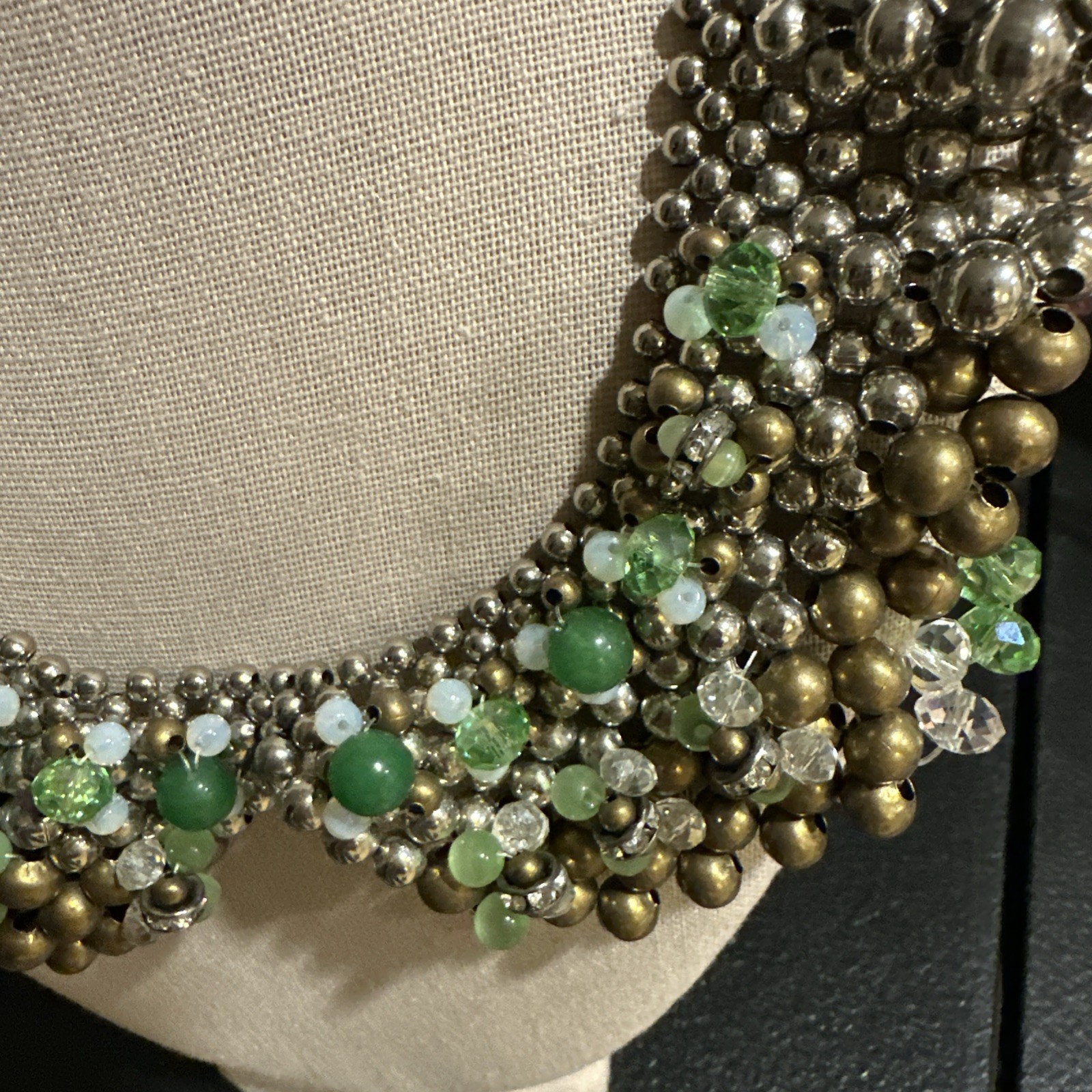 Pam Hiran Anthropology Beaded Bib Chunky Necklac Mixed Metals