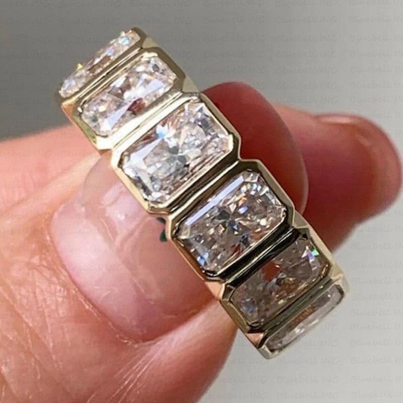 10.00Ctw Radiant Moissanite Full Eternity Wedding Band In 14k Yellow Gold Plated