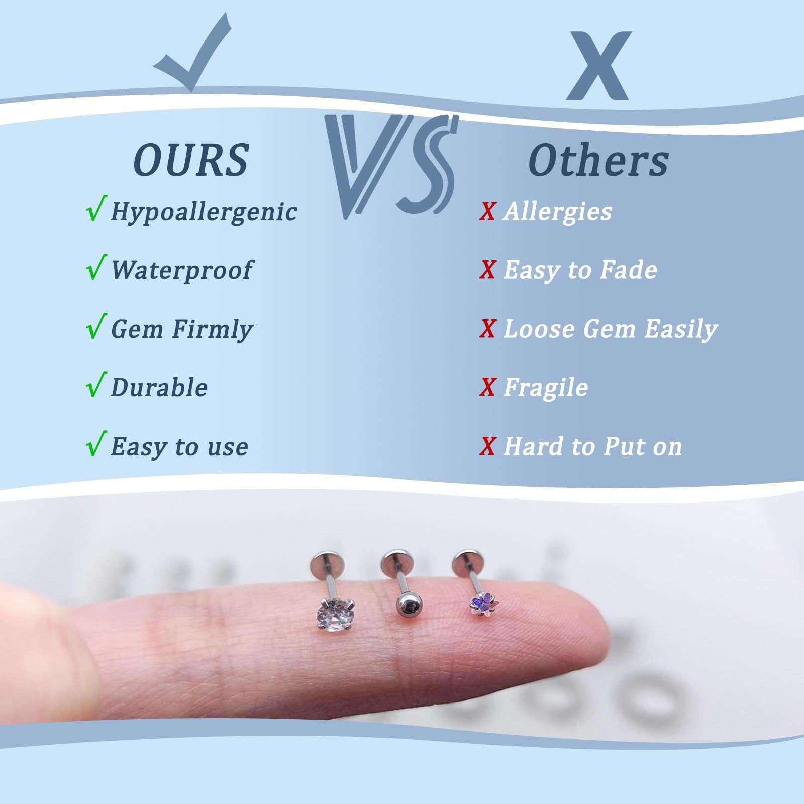 jagosen Flat Back Stud Earrings Cartilage Small, Sliver-20G(0.8mm)