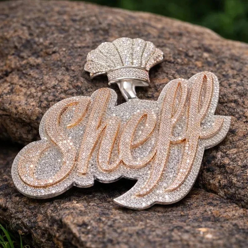 4.00 Ct Round Cut Real Moissanite Custom Name Pendant 14K Rose Gold Plated
