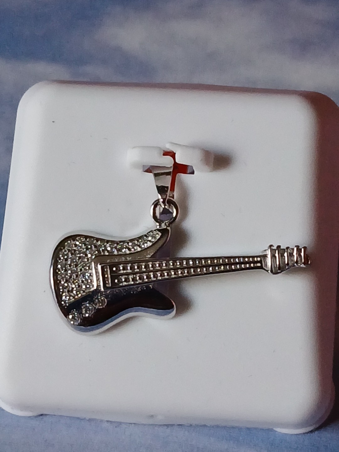 Sterling Silver .50ctw Moissanite Guitar Pendant W/ Rhodium Platinum Plating