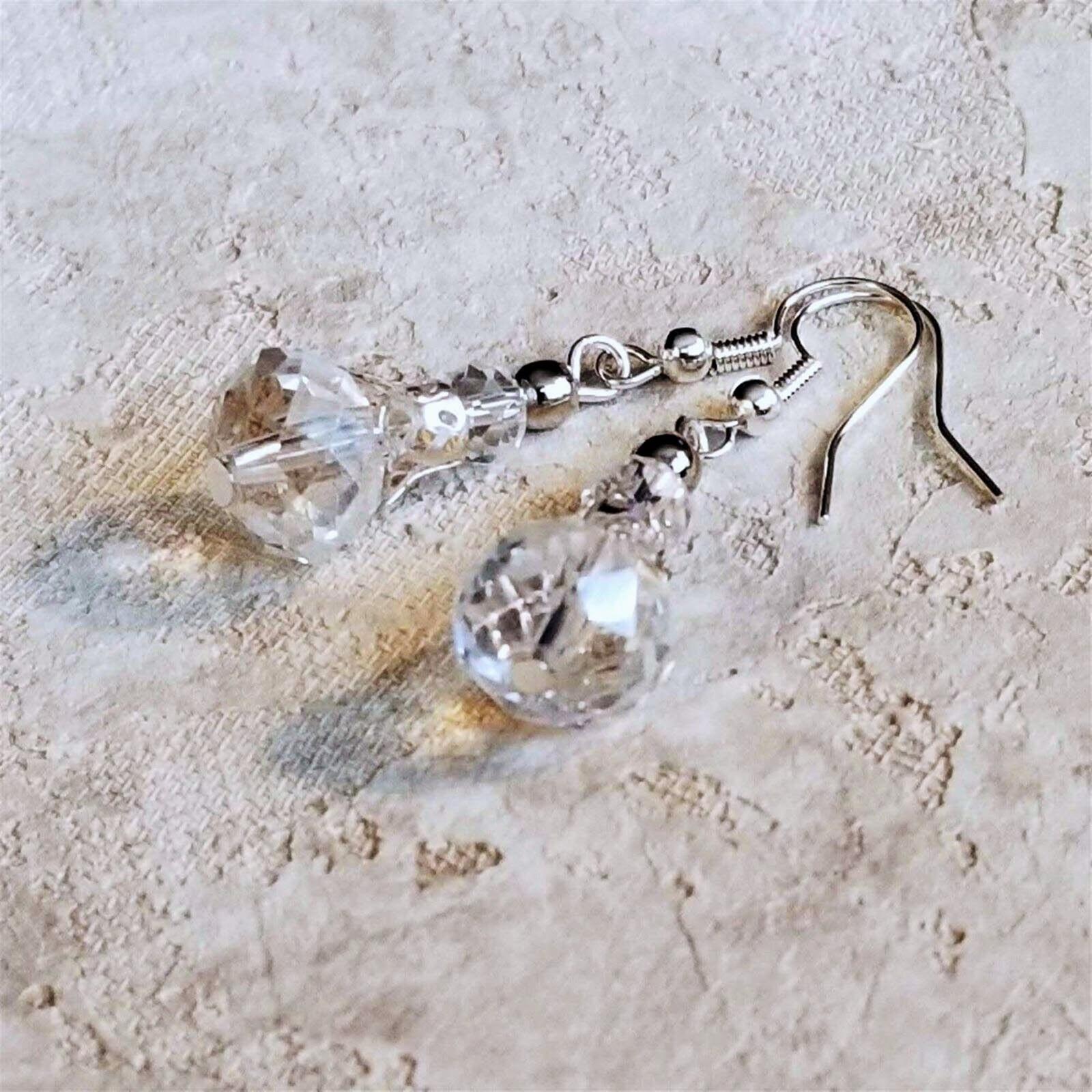 Victorian Clear Crystal Silver Filigree Basket Handcrafted Earrings