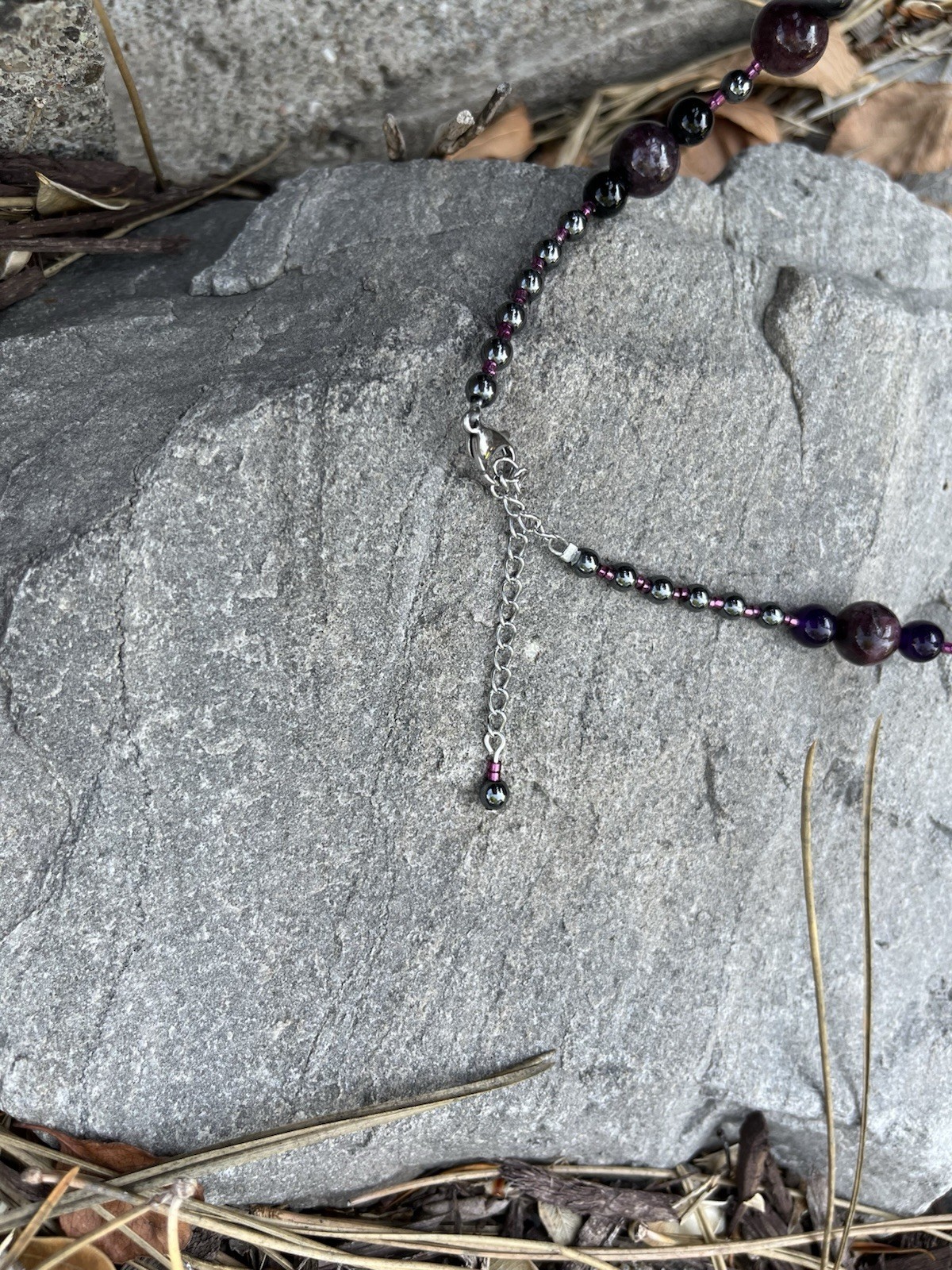 Agate 925 Pendant Necklace with Genuine Garnet, Black Accents & Hematite 18.5″