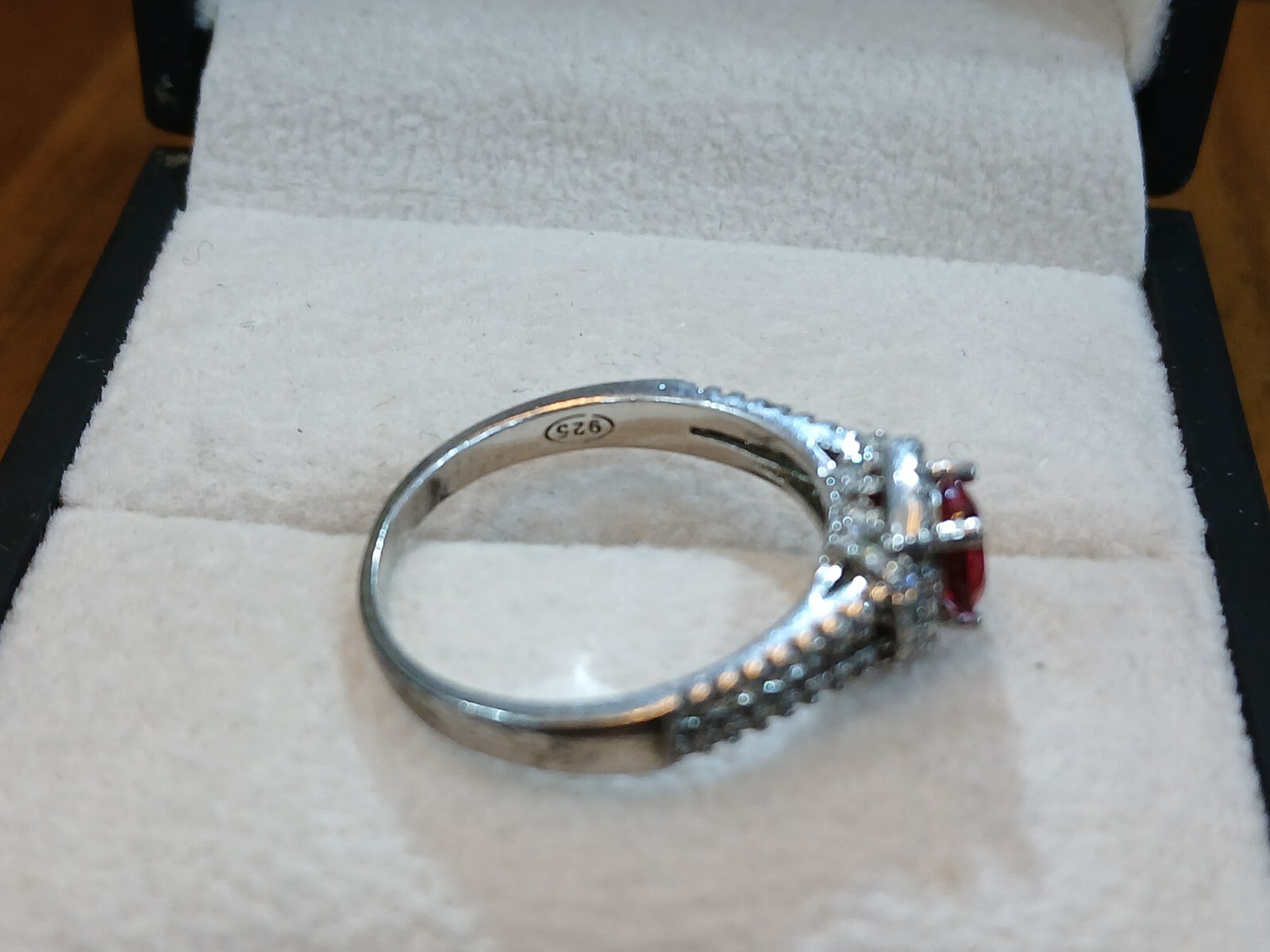 Sterling silver 925 women ring red stone +more than 50 mini stone ring size 9.25