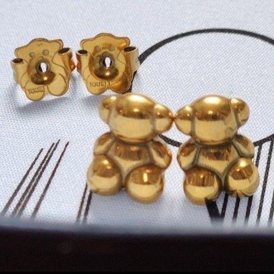 TOUS Bubble Bear Earrings Gold Stainless Steel Collectible Accessories F947
