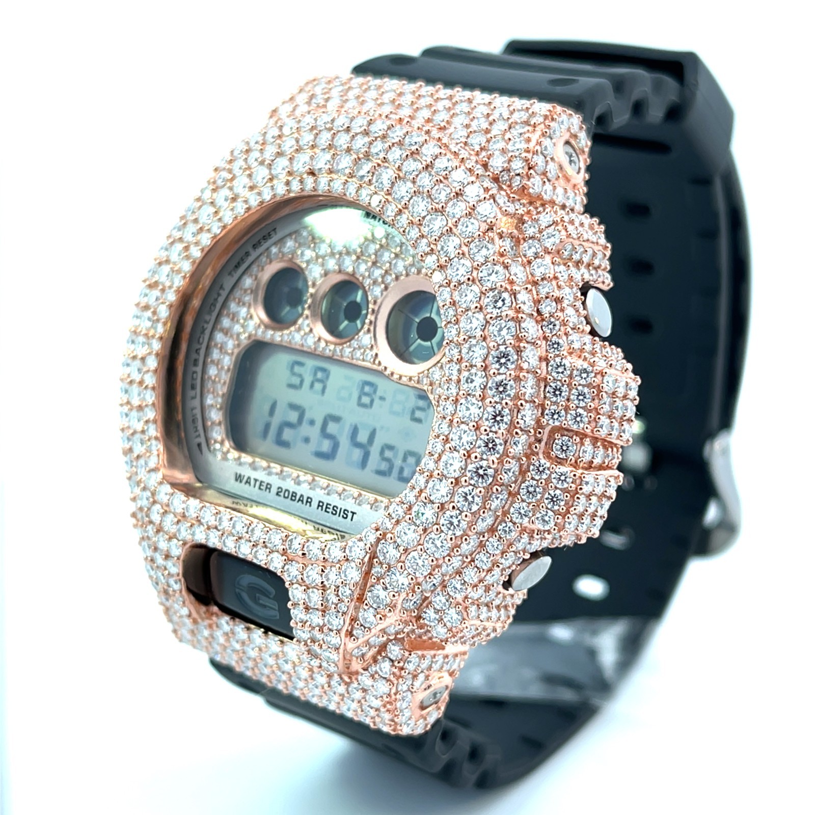 Moissanite Fully Iced Out G-SHOCK DW-6900 – D Color, Flawless Clarity