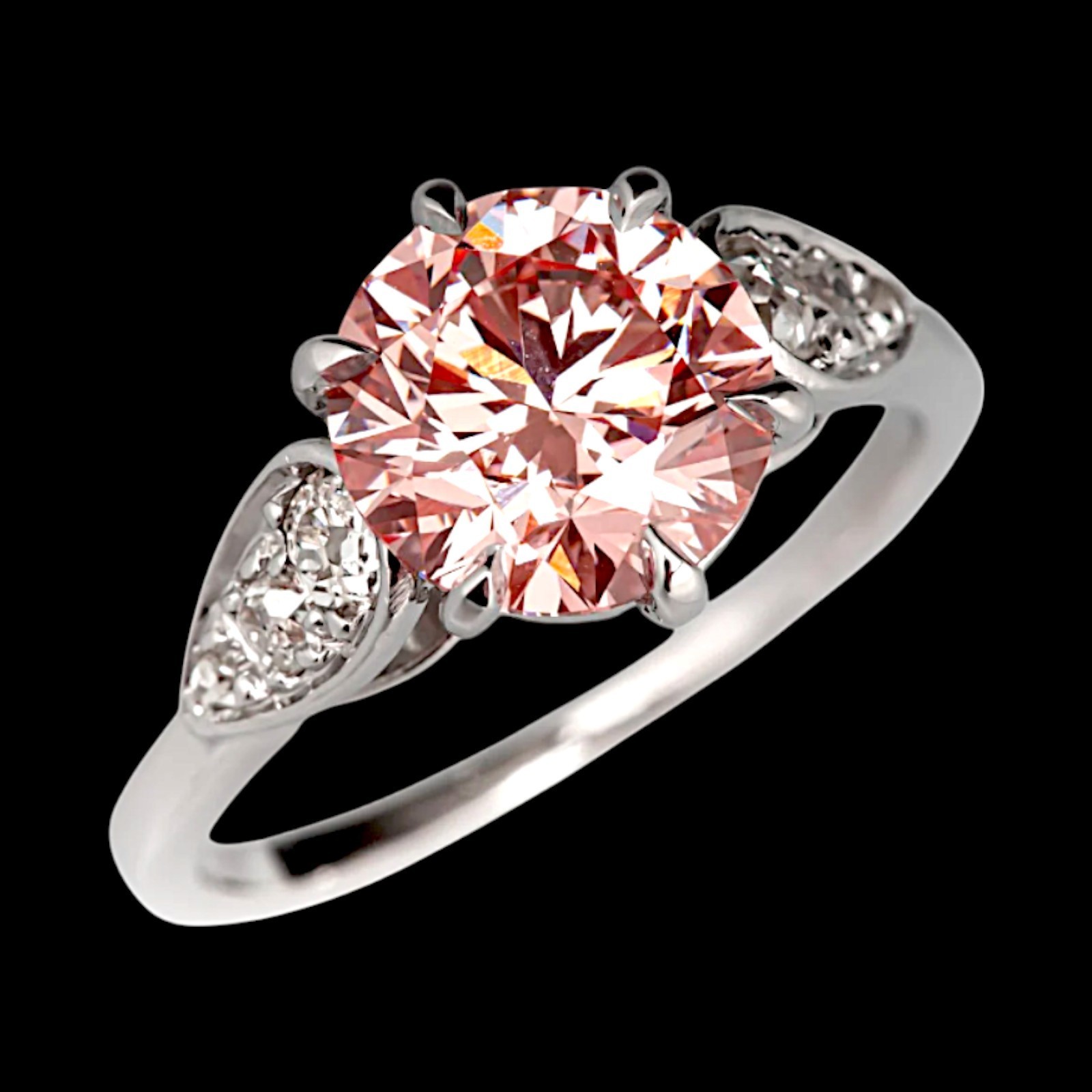 IGI Lab Created Round Cut Fancy Vivid Pink Diamond Ring 3.40 Ct 14k White Gold