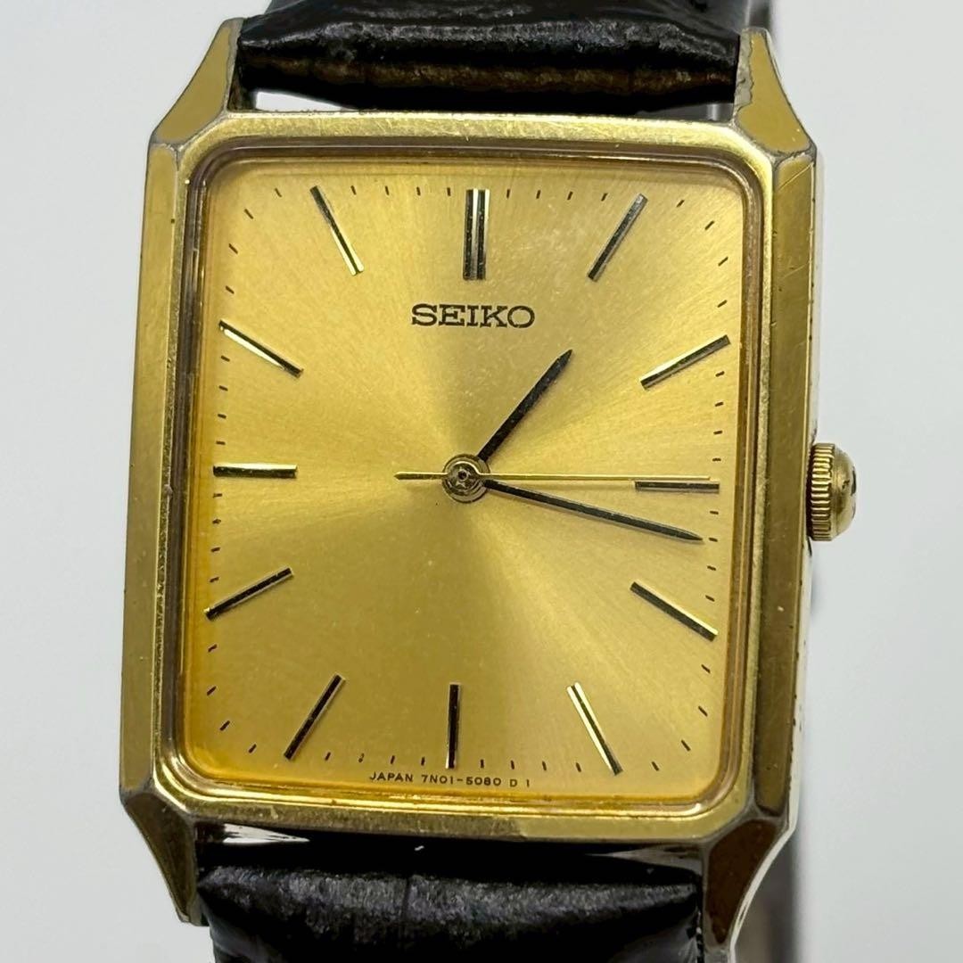 Seiko Vintage Square Men’s Quartz Watch Black Japan New Battery 075904