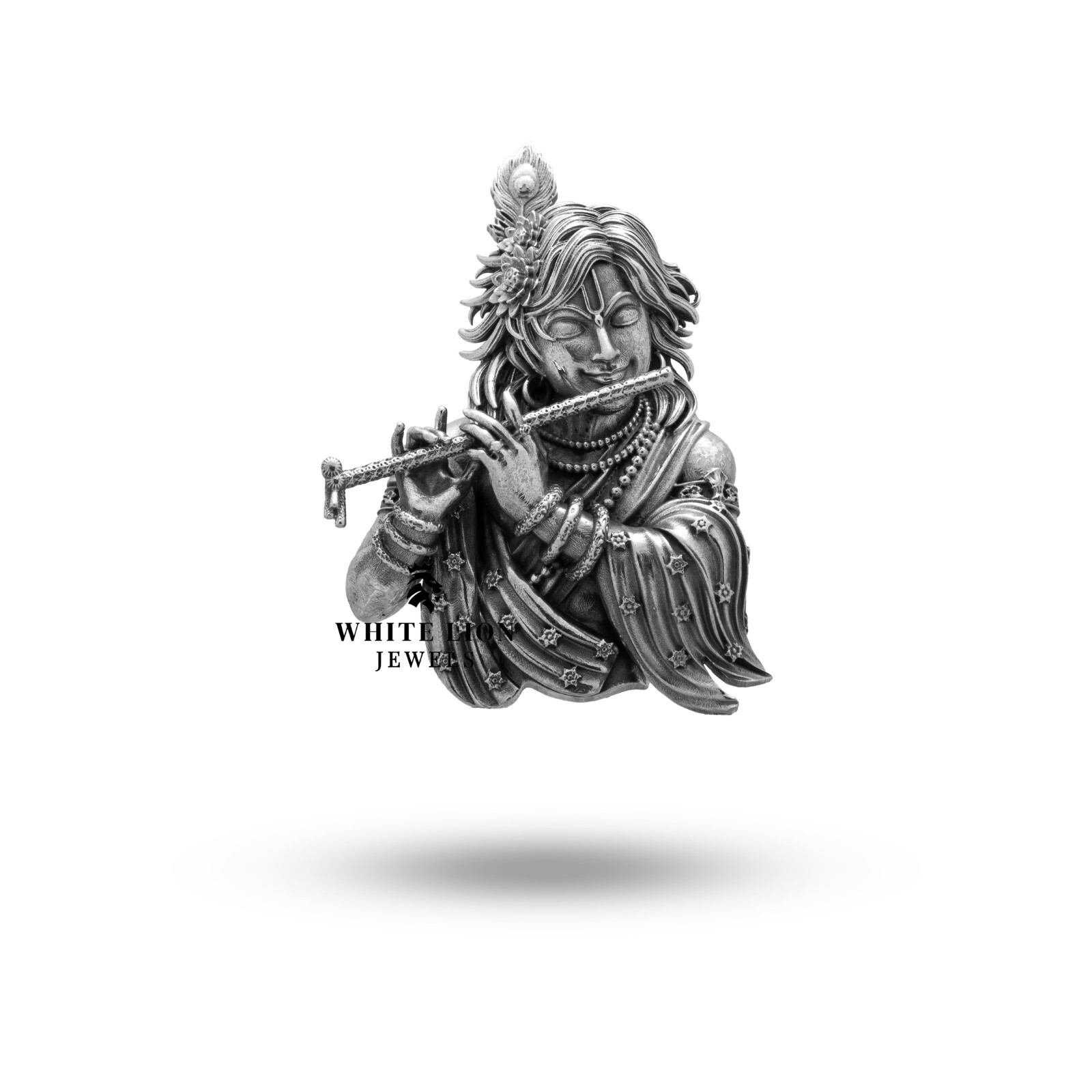 Supreme Deity God Krishna Vishnu avatar Bhagavad Gita Flute 925 Silver Brooch