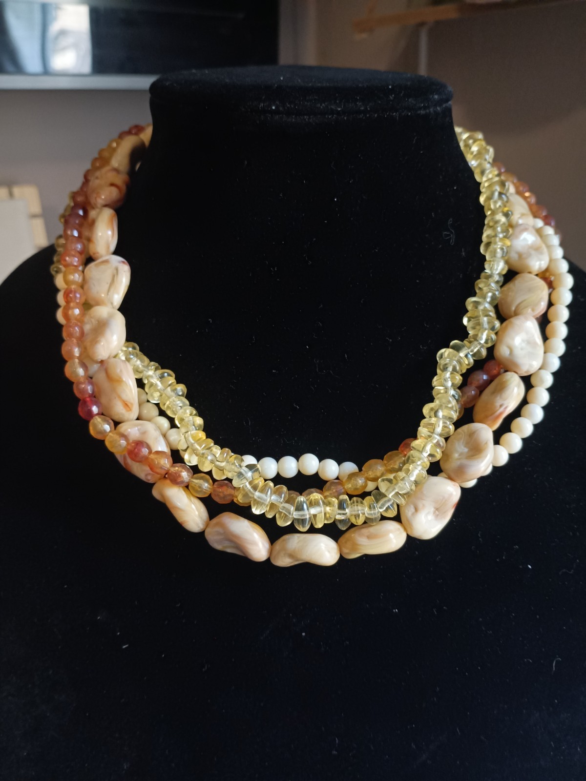 vintage Multi-Strand Beaded Baroque Pearl & Crystal Necklace Silver Lobster 19in