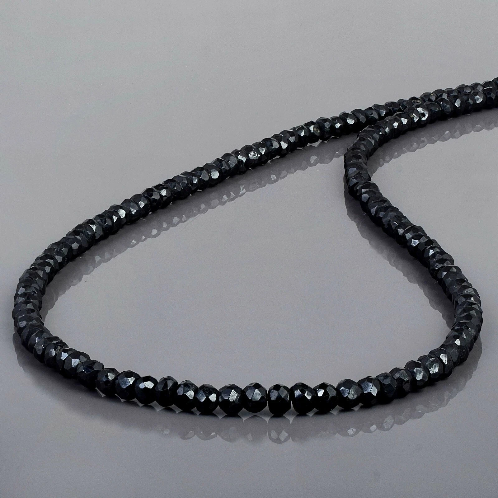 Natural Black Spinel 4mm Beads 925 Sterling Silver 18″ Strand Handmade Necklace