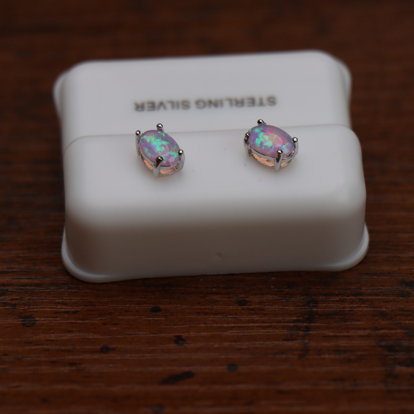 Pink Opal Earrings 925 Sterling Silver Lab Created 4x6mm