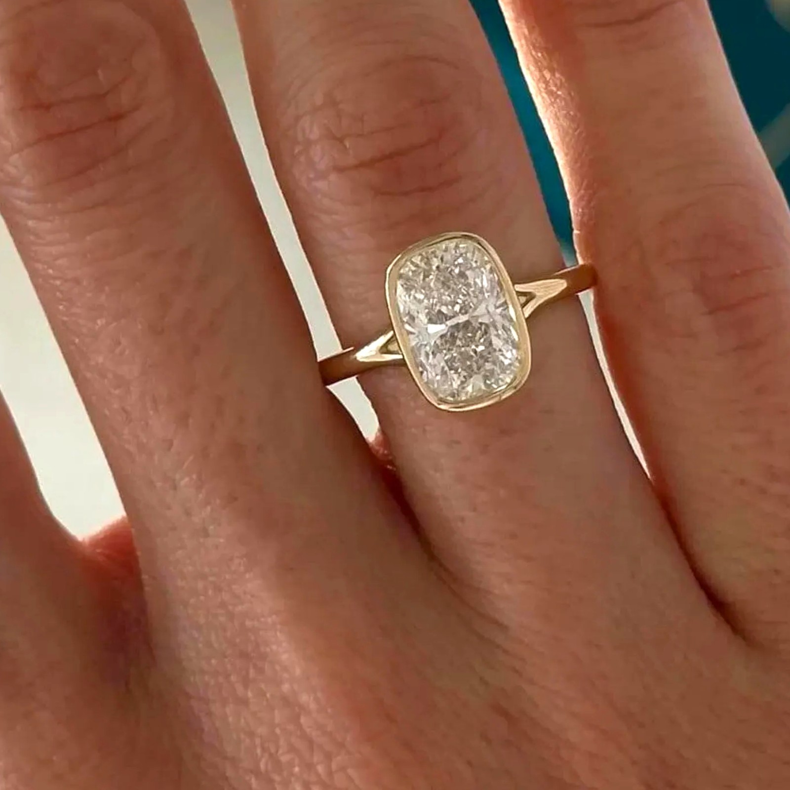 14k Yellow Diamond Engagement Solitaire Ring 3.00 CT Cushion Cut IGI Lab Created