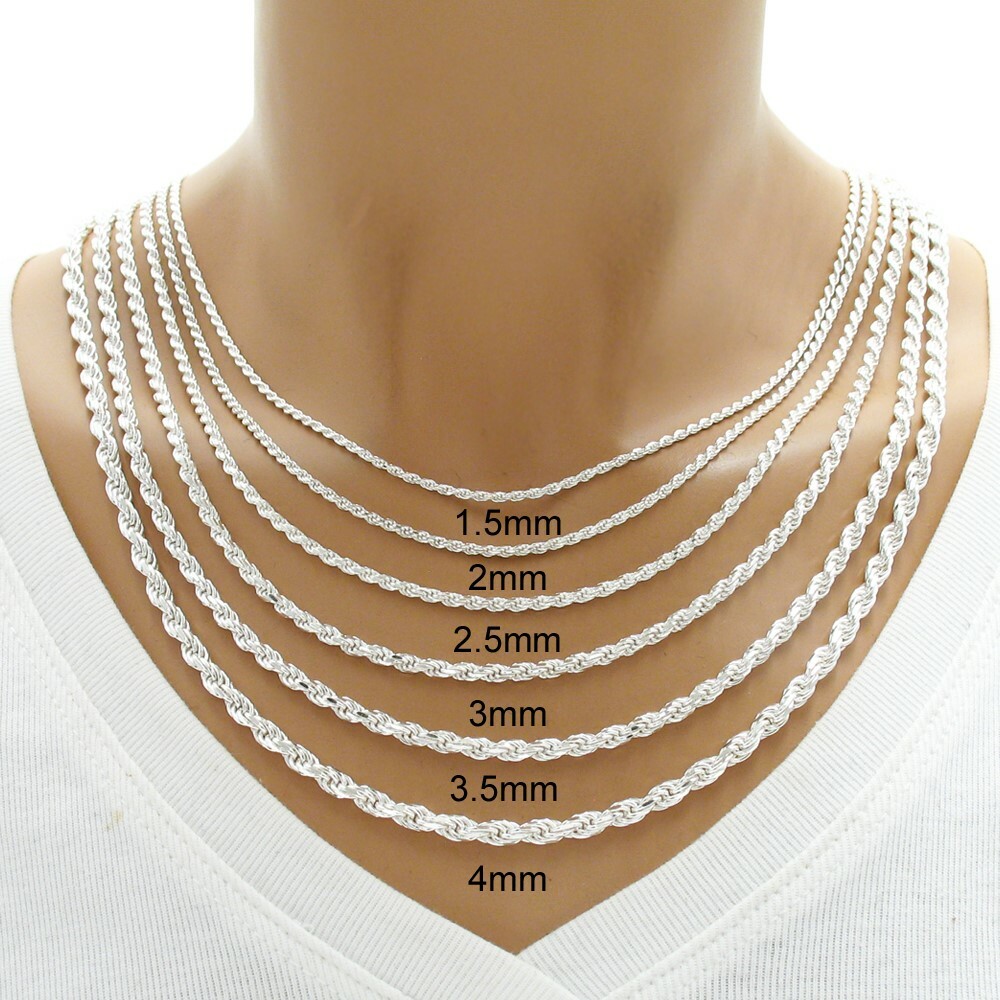 925 Sterling Silver Dia-Cut Rope Chain Necklace w Lobster Lock-Stamped 925 Italy