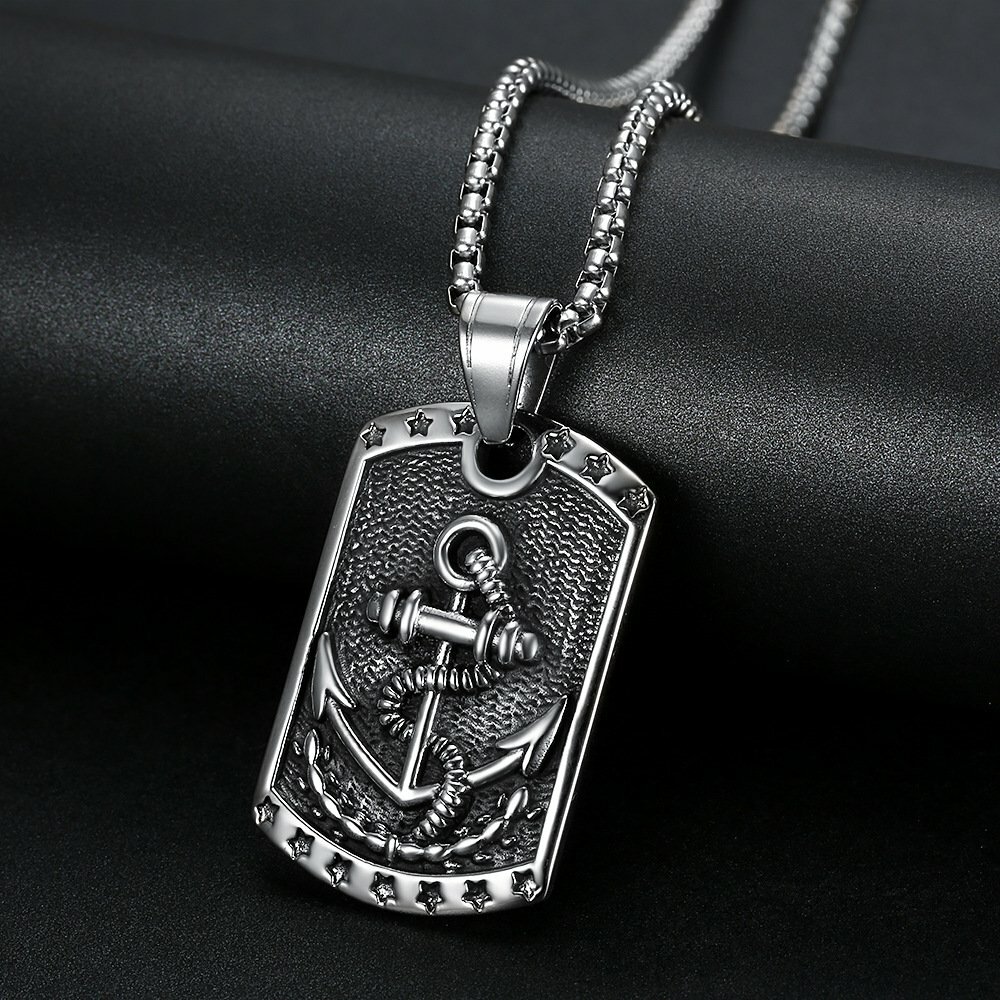 MENDEL Dog Tag Nautical Mens Stainless Steel Marine Navy Anchor Pendant Necklace