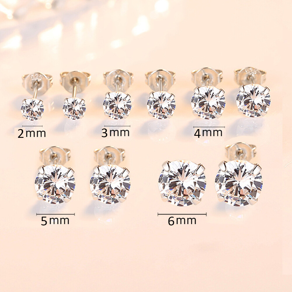 Elegant 925 Sterling Silver Round Earrings Cubic Zirconia Womens Mens Jewelry