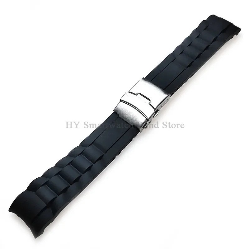 Curved End Black Waterproof Silicone Rubber Watch Strap Band 16 18 20 22 24 26mm