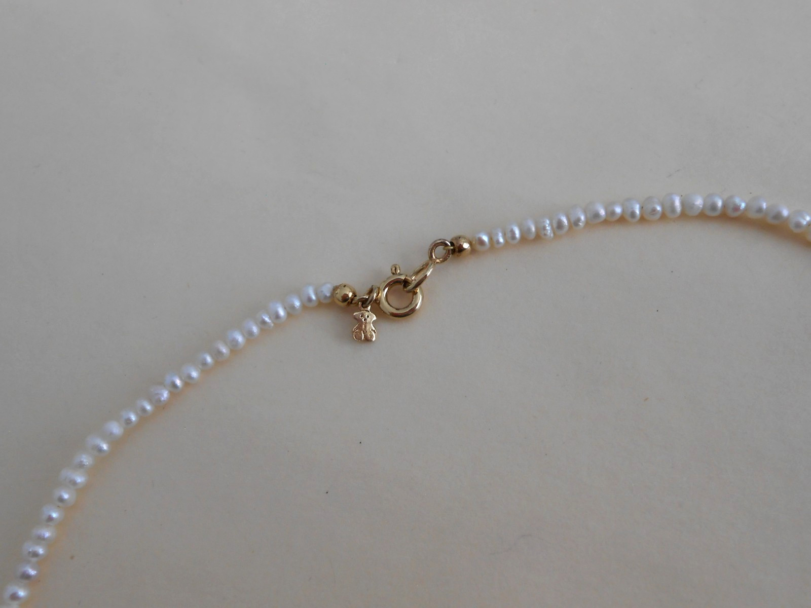 Tous 18k gold plating over silver 2mm Pearl Choker Necklace 38cm =15″