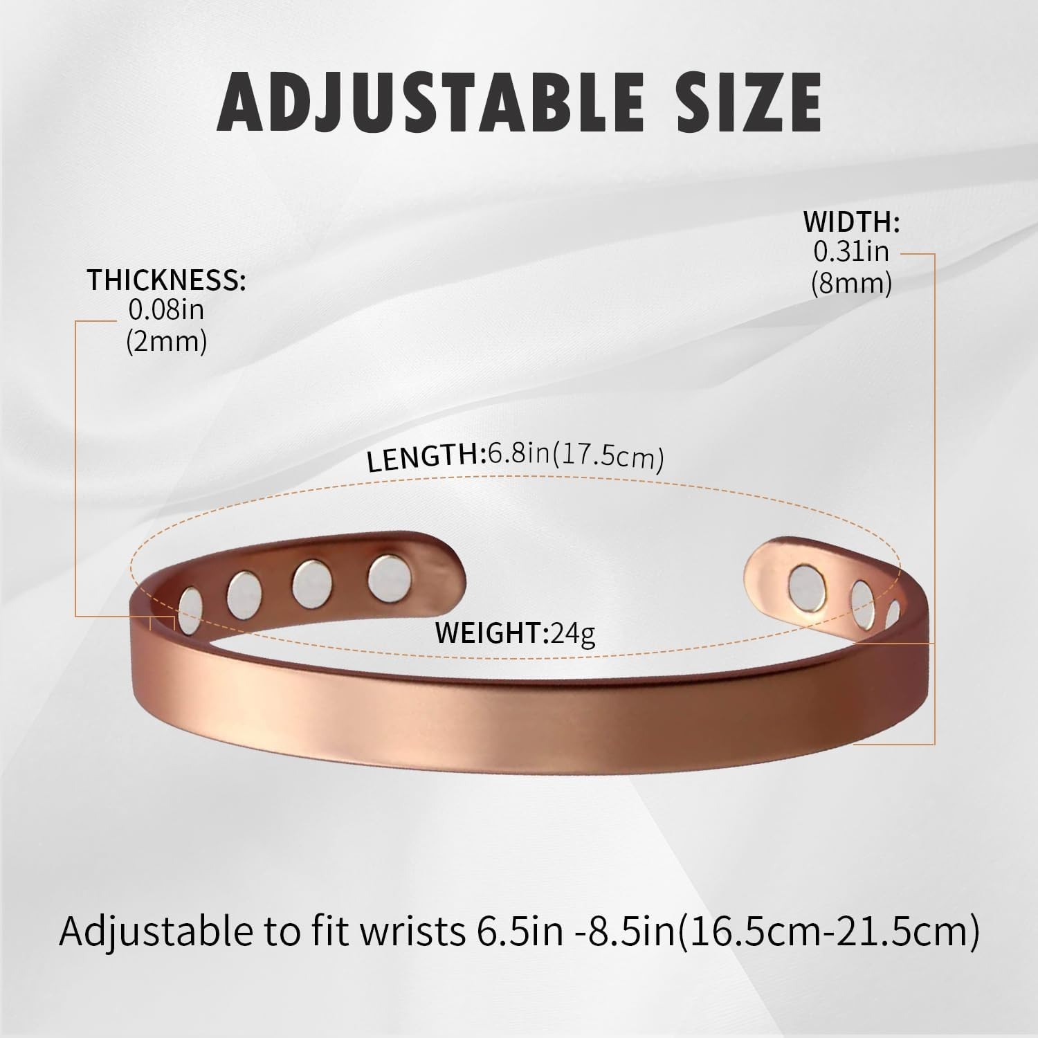 Pure Copper Magnetic Bracelet Adjustable Bangle 8 Magnets Jewelry Gift Men Women