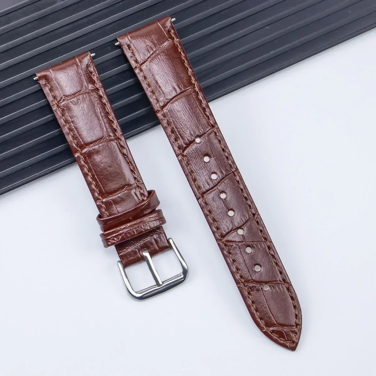 Leather Watch Band Strap 12mm-24mm Replacement Wristband Stainless Steel Buckle