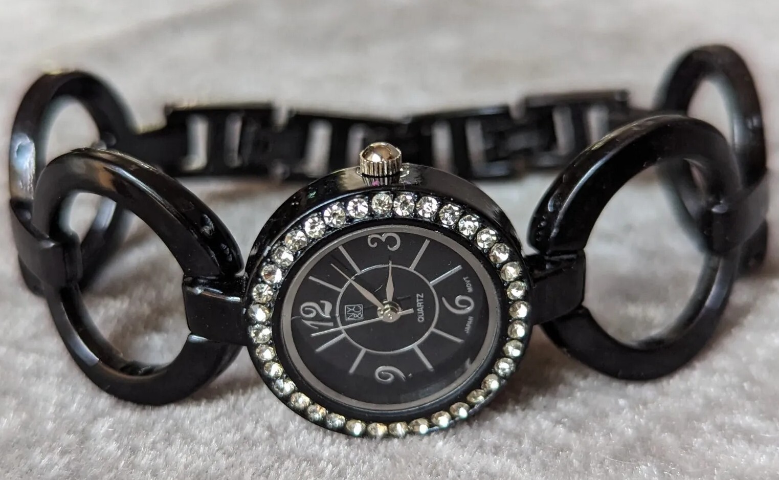 NY & C Women’s All Black Quartz Watch Jeweled Bezel