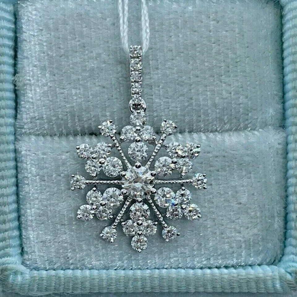 1.50 Ct Round Cut Lab Created Diamond Snowflake Pendant 14k White Gold Plated
