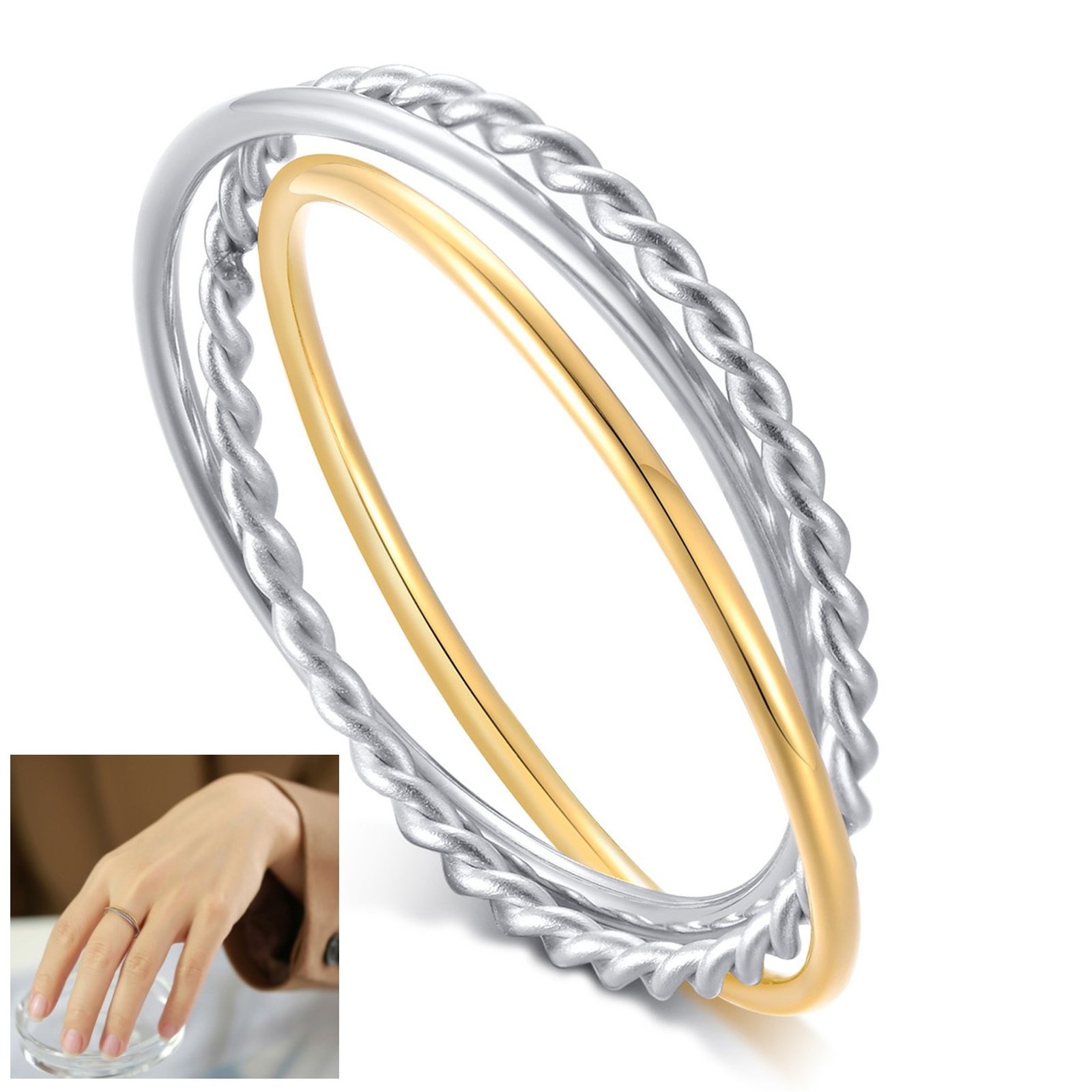 3-in-1 Stainless Steel Women Ring Band Wedding Engagement Anniversary #6-9