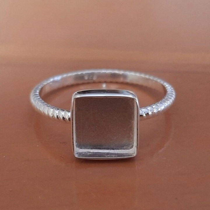 925 Sterling Silver 10mm Square Bezel Cup Ring Blank DIY Jewelry Setting Gift