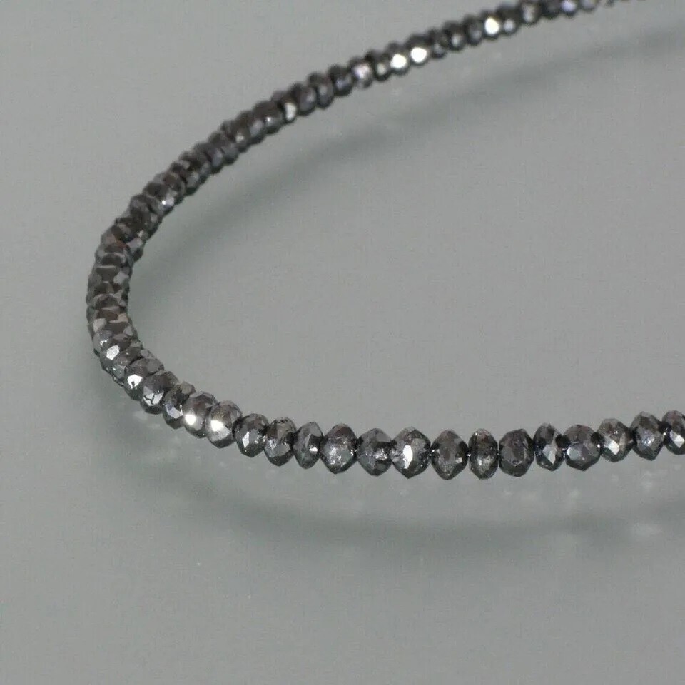 4.2mm 16″ Treated Certified Black Diamond Beaded Necklace In 925 Silver Clasp