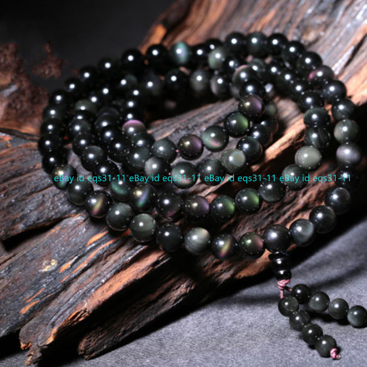 6/8/10/12mm Black Rainbow Obsidian 108 Prayer Beads Tibet Buddhist Mala Necklace